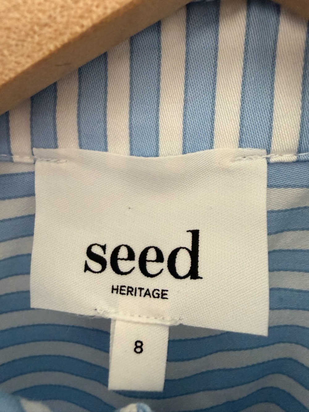 Seed Heritage Cotton Stripe Shirt in Frost Blue Stripe Size 8 - Picture 4 of 11